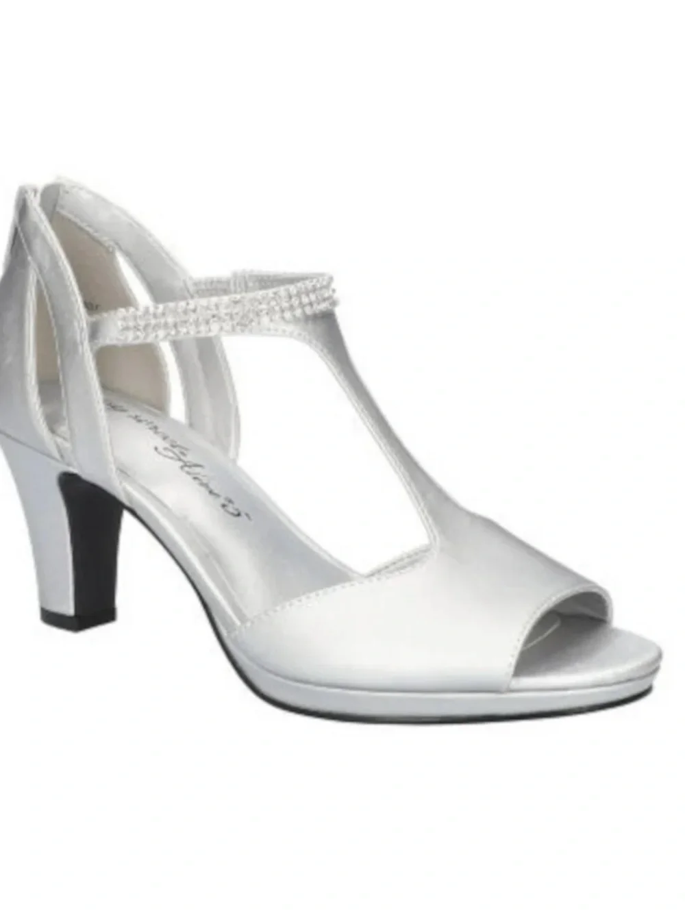 EASY STREET ALIVE AT 5 Womens Silver Rhinestone T-Strap Dress Heeled Sandal 10